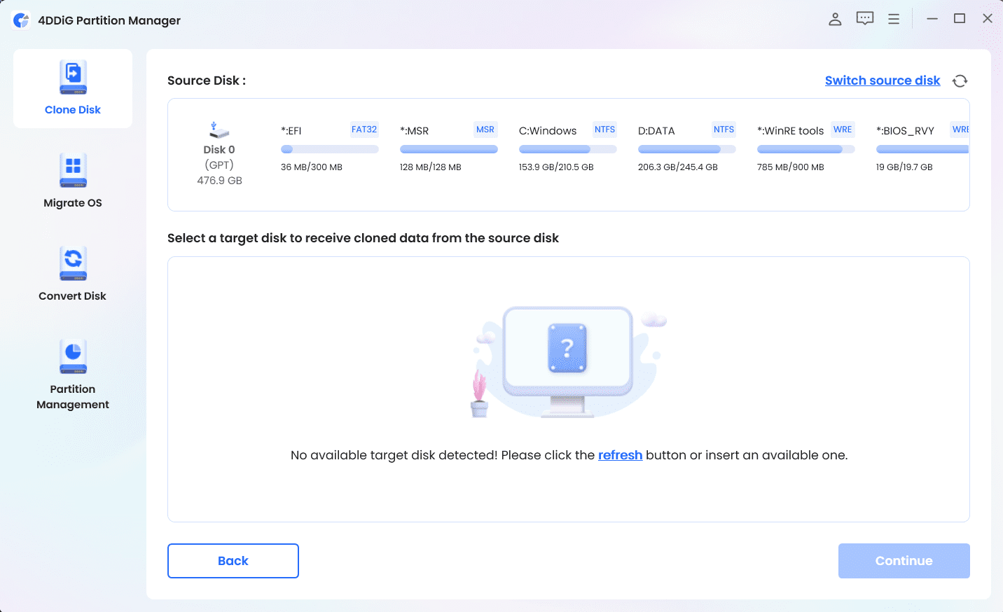 หน้าจอการใช้งานของโปรแกรม 4DDiG Partition Manager 4.3.1.8