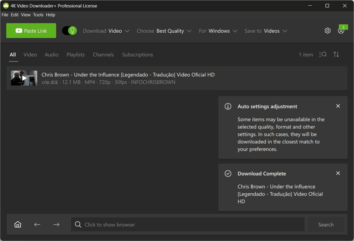 หน้าจอการใช้งานของโปรแกรม 4K Video Downloader Plus 26.3.0