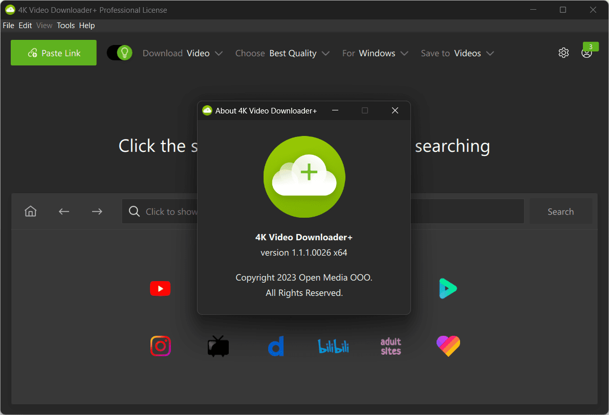 หน้าจอการใช้งานของโปรแกรม 4K Video Downloader Plus 26.3.0