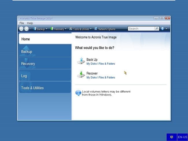 ภาพหน้าจอโปรแกรม Acronis True Image Build 42980