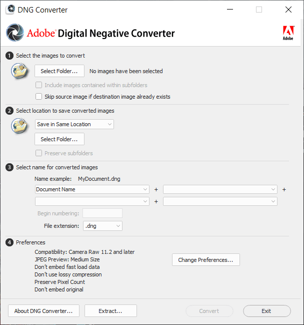 ภาพประกอบการใช้งานโปรแกรม Adobe DNG Converter 18.5.0 ลำดับที่ 2