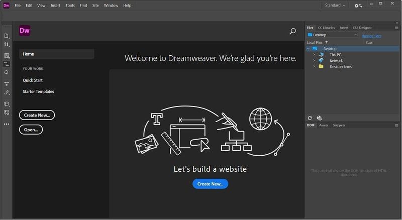 ภาพหน้าจอโปรแกรม Adobe Dreamweaver 2021 v21.8.1