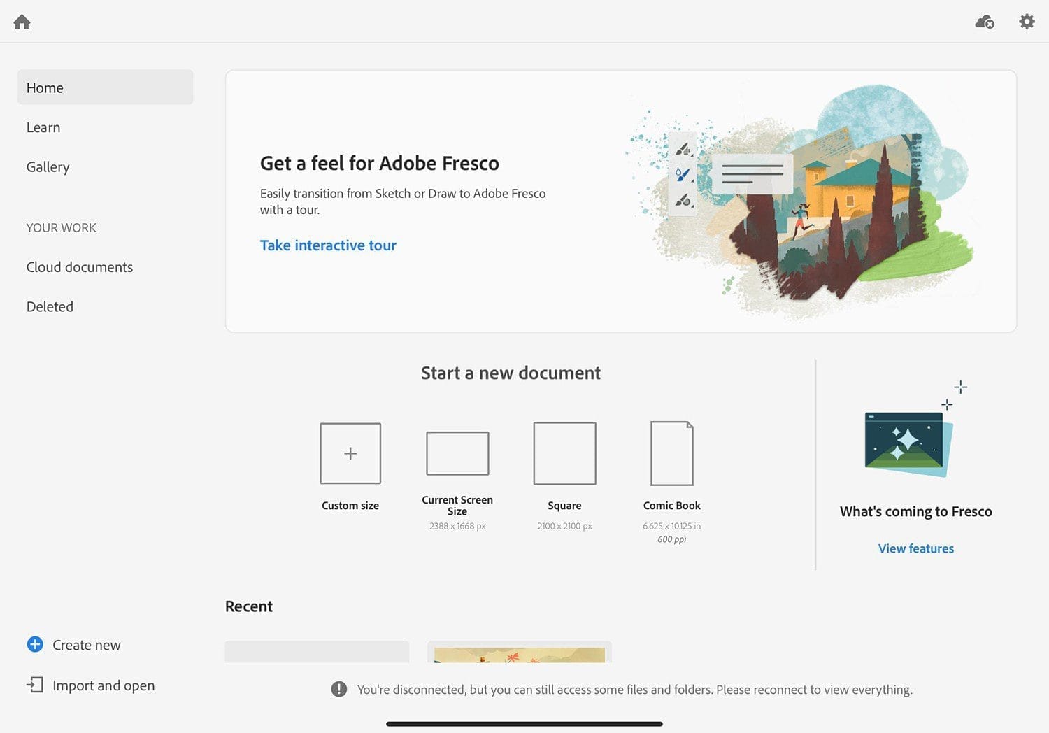 หน้าจอการใช้งานของโปรแกรม Adobe Fresco 5.7.0.1447