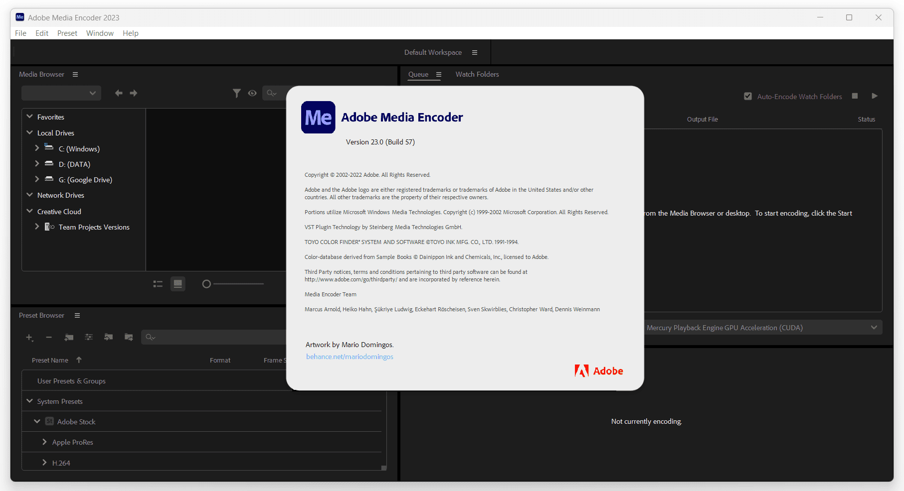 หน้าจอการใช้งานของโปรแกรม Adobe Media Encoder 2023