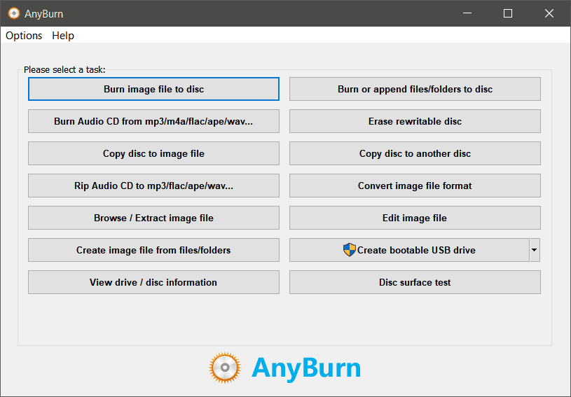 หน้าจอการใช้งานของโปรแกรม AnyBurn Pro 6.9