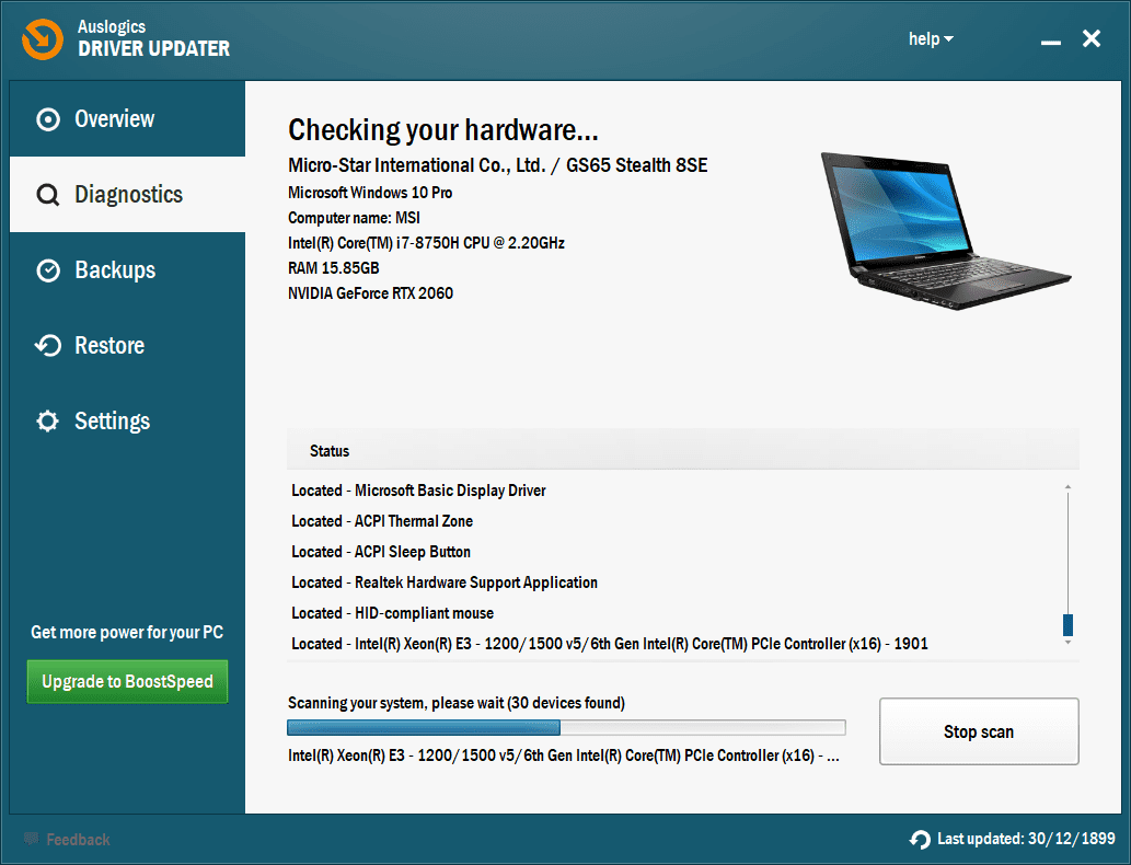 ภาพประกอบการใช้งานโปรแกรม Auslogics Driver Updater 2.0.1.2 ลำดับที่ 2