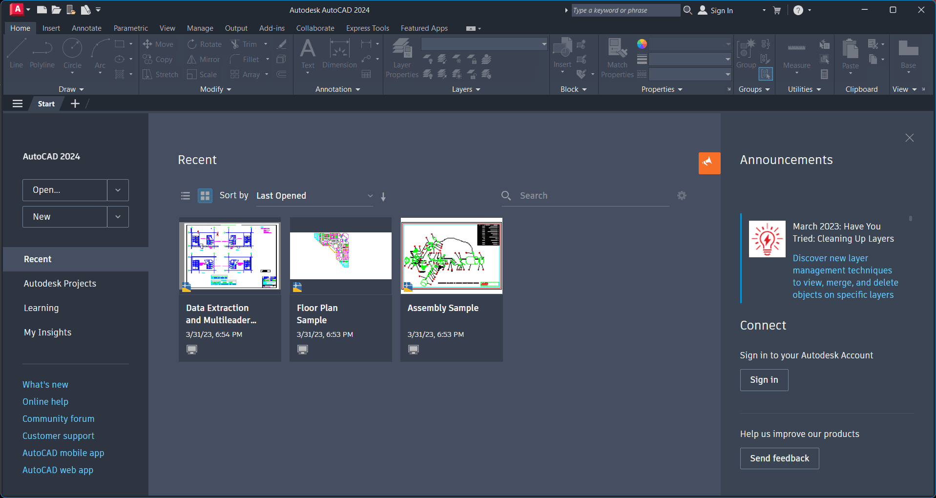 หน้าจอการใช้งานของโปรแกรม Autodesk AutoCAD 2024.1.8