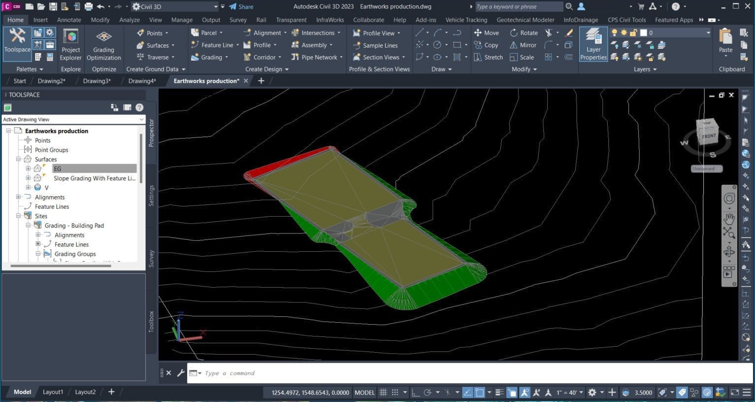 Autodesk Civil 3D 2023.3 หน้าจอการใช้งานของโปรแกรม Autodesk Civil 3D 2023.3