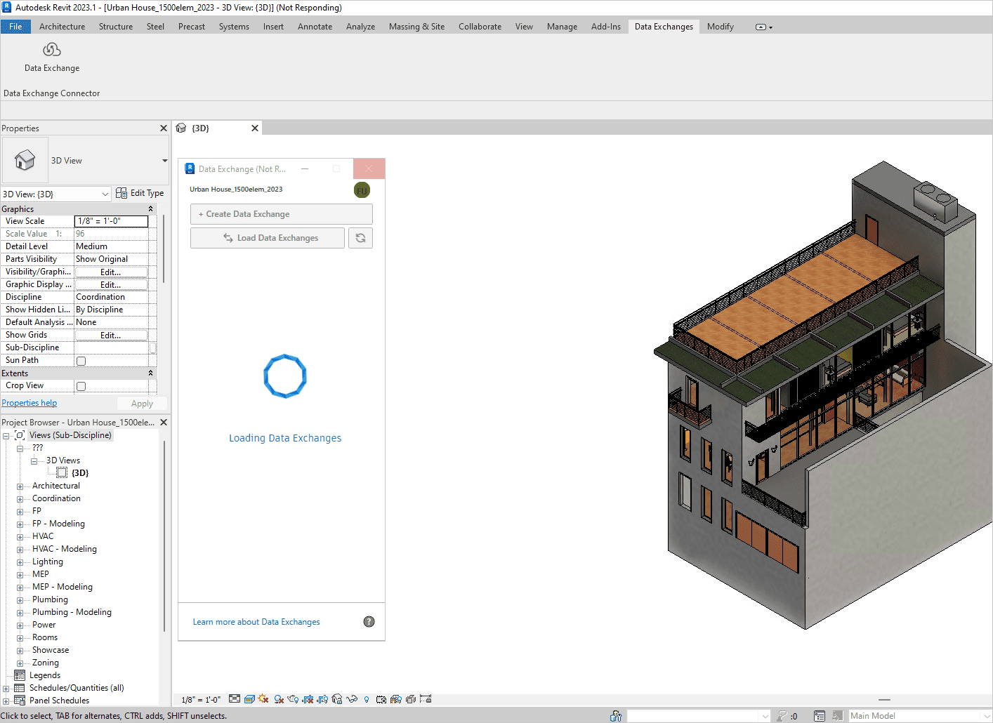 หน้าจอการใช้งานของโปรแกรม Autodesk Revit 2023.1.1