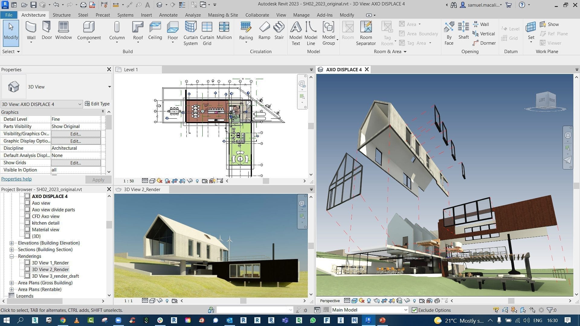 หน้าจอการใช้งานของโปรแกรม Autodesk Revit 2023.1.1