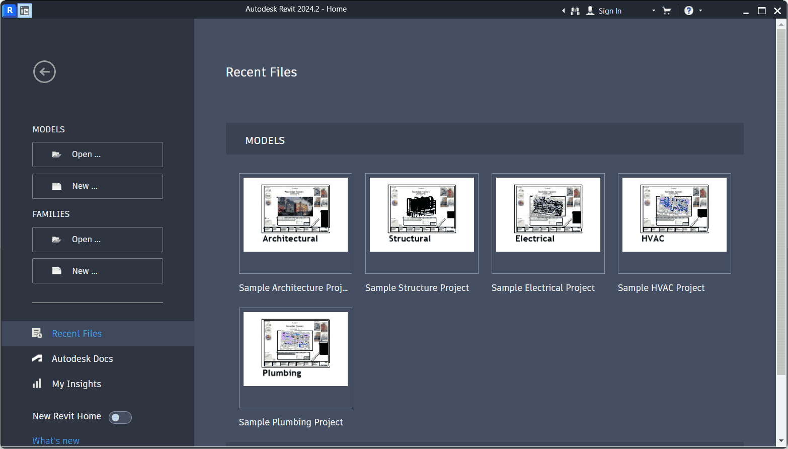 หน้าจอการใช้งานของโปรแกรม Autodesk Revit 2024.2