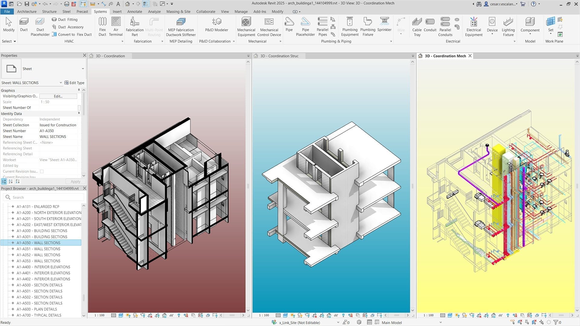 หน้าจอการใช้งานของโปรแกรม Autodesk Revit 2026.1