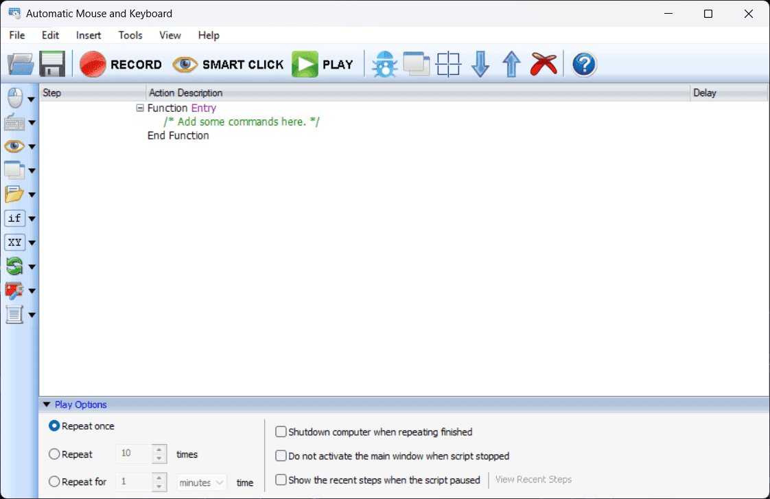 หน้าจอการใช้งานของโปรแกรม Automatic Mouse and Keyboard 6.6.1.2