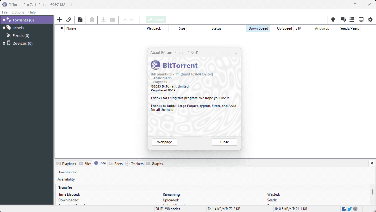 หน้าจอการใช้งานของโปรแกรม BitTorrent Pro 7.11.0.47125 (Full)