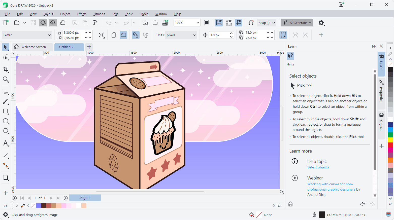หน้าจอการใช้งานของโปรแกรม CorelDRAW 2026 v27.1.0.129