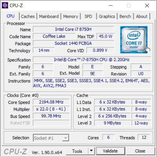 ภาพหน้าจอโปรแกรม CPU-Z 2.20.2 + Portable (x86/x64)