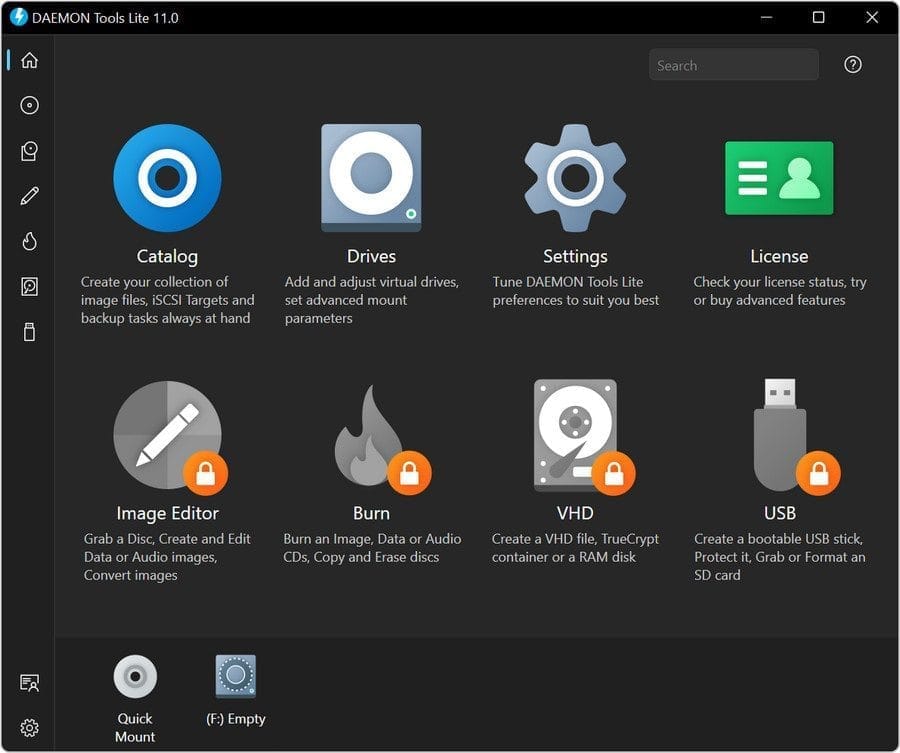 หน้าจอการใช้งานของโปรแกรม DAEMON Tools Lite 12.6.0.2461