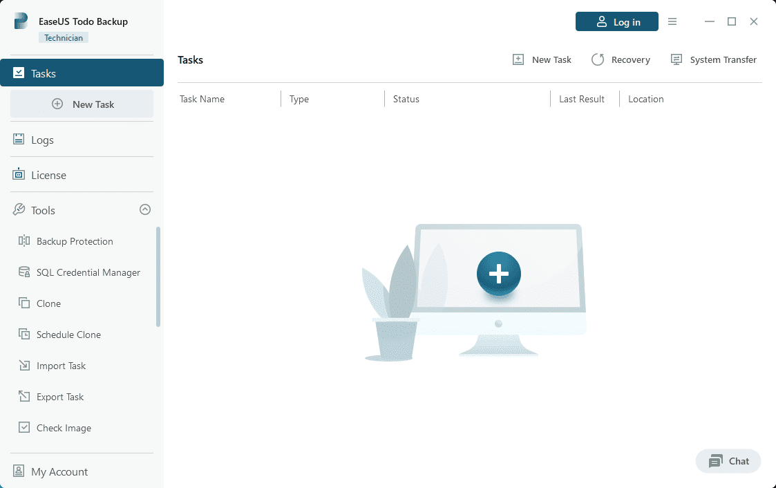 หน้าจอการใช้งานของโปรแกรม EaseUS Todo Backup Enterprise 16.3.1