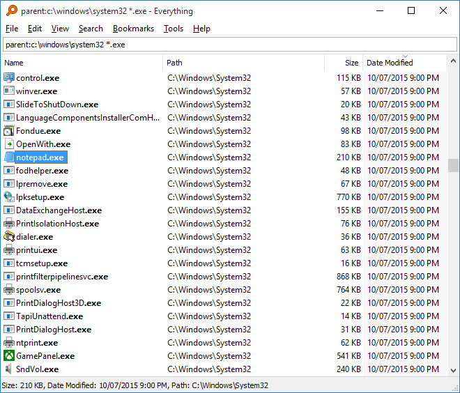 หน้าจอการใช้งานของโปรแกรม Everything 1.4.1.1032