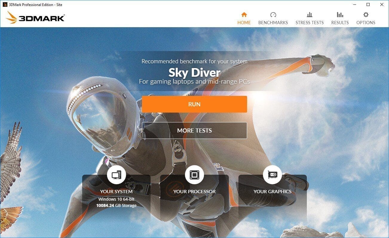 หน้าจอการใช้งานของโปรแกรม 3DMark 2.32.8426 Enterprise