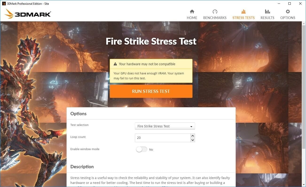 หน้าจอการใช้งานของโปรแกรม 3DMark 2.32.8426 Enterprise