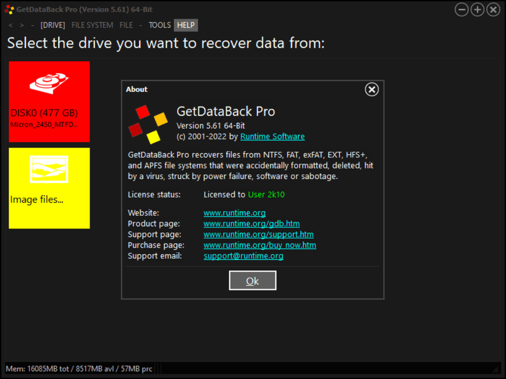 หน้าจอการใช้งานของโปรแกรม GetDataBack Pro 5.78