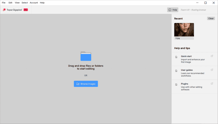 หน้าจอการใช้งานของโปรแกรม Topaz Gigapixel 1.3.4