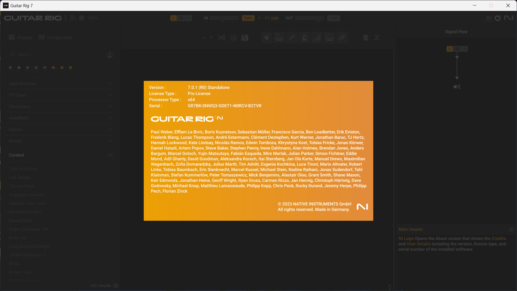Guitar Rig 7 Pro 7.0.2 (Full) หน้าจอการใช้งานของโปรแกรม Guitar Rig 7 Pro 7.0.2 (Full)