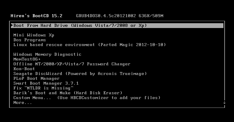 Hiren’s BootCD 15.2 ภาพหน้าจอโปรแกรม Hiren’s BootCD 15.2
