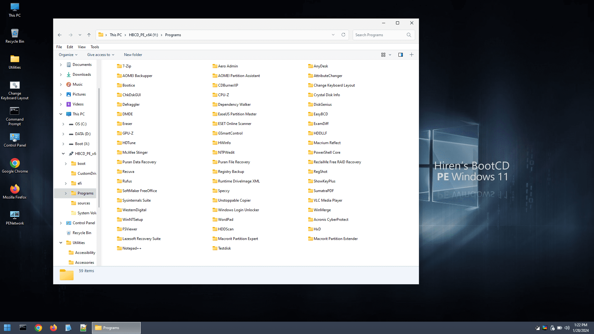 หน้าจอการใช้งานของโปรแกรม Hiren’s BootCD PE x64 (v1.0.9) ISO