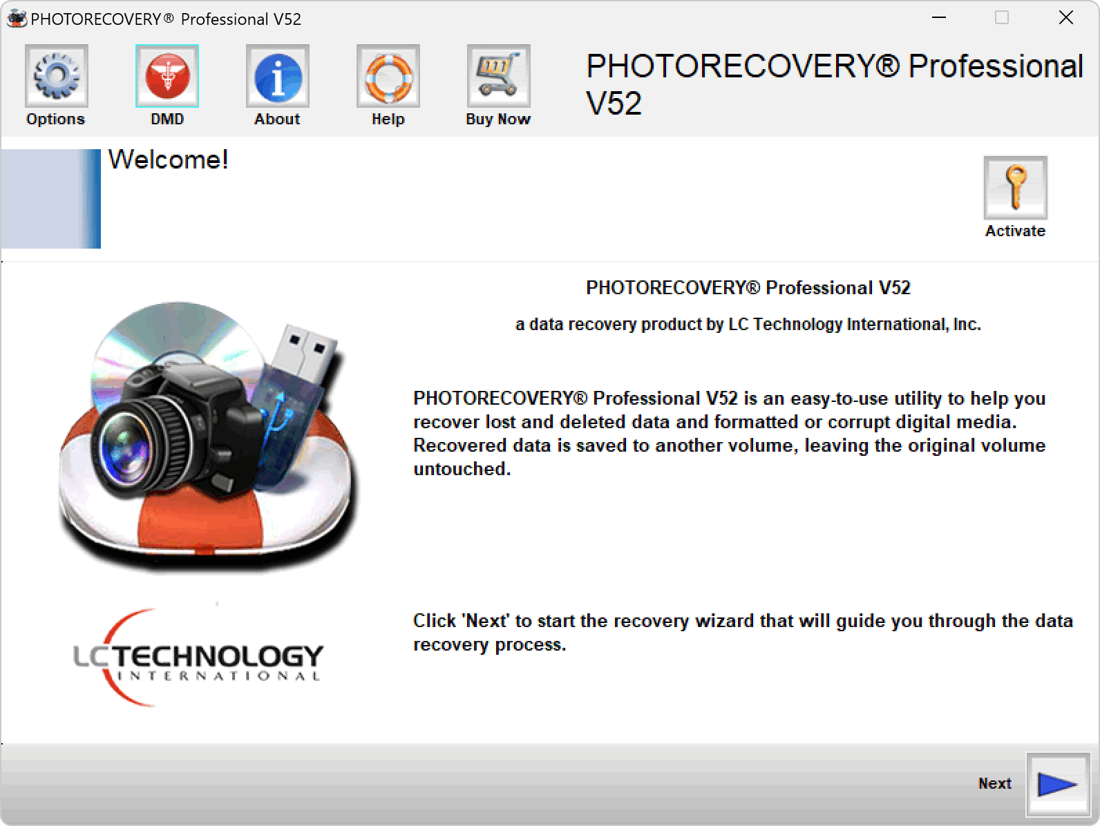 หน้าจอการใช้งานของโปรแกรม PHOTORECOVERY Pro 5.2.3.8 (Full)