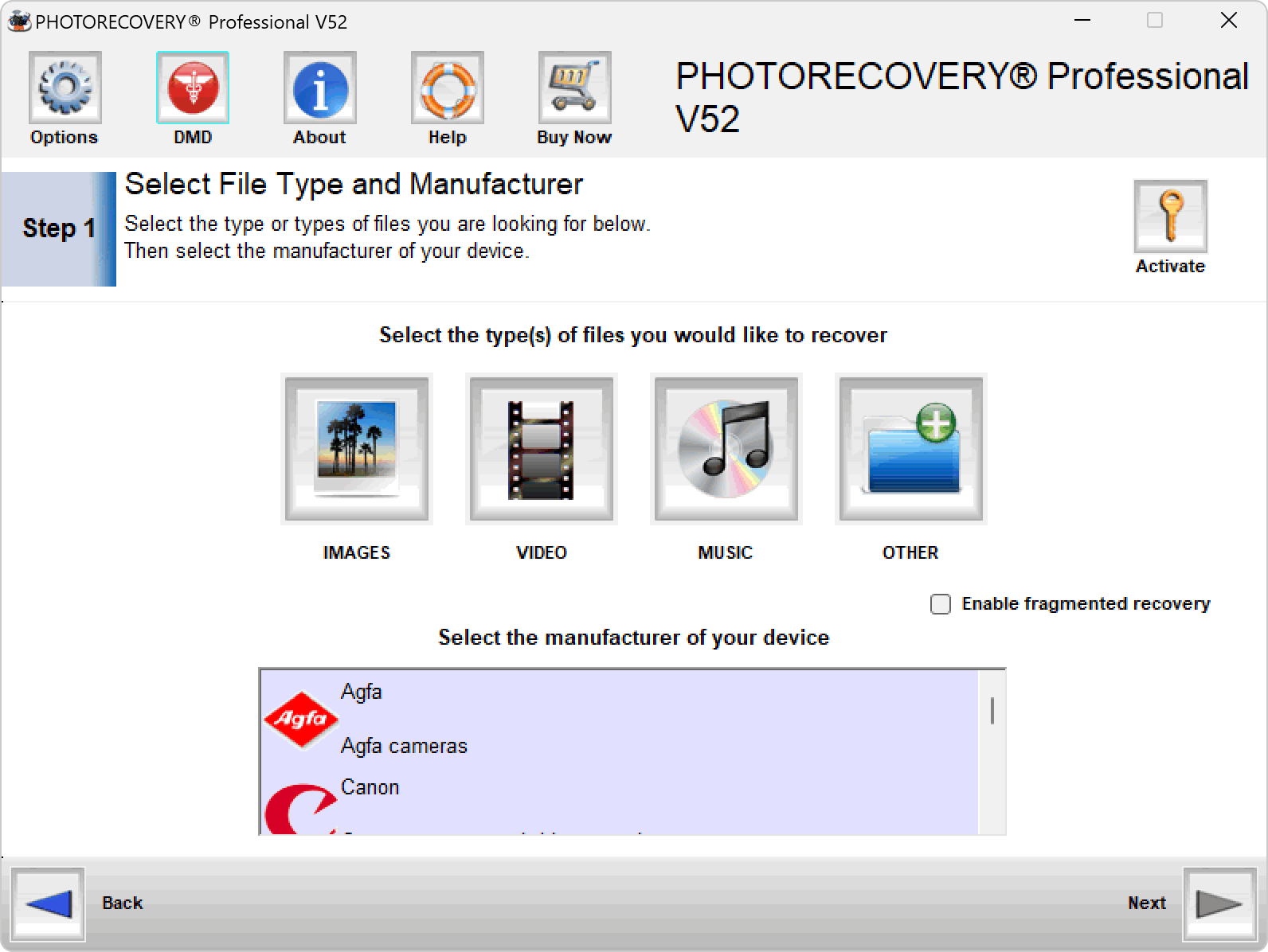 หน้าจอการใช้งานของโปรแกรม PHOTORECOVERY Pro 5.2.3.8 (Full)