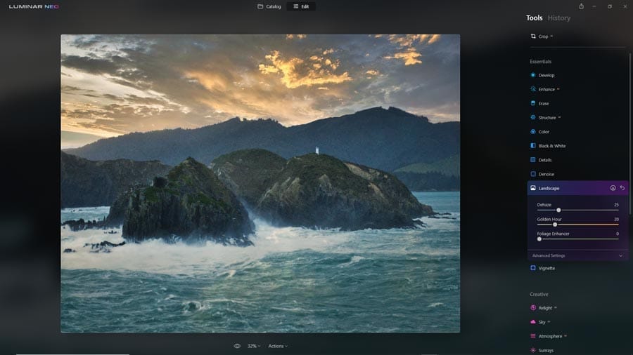 หน้าจอการใช้งานของโปรแกรม Luminar Neo 1.28.0