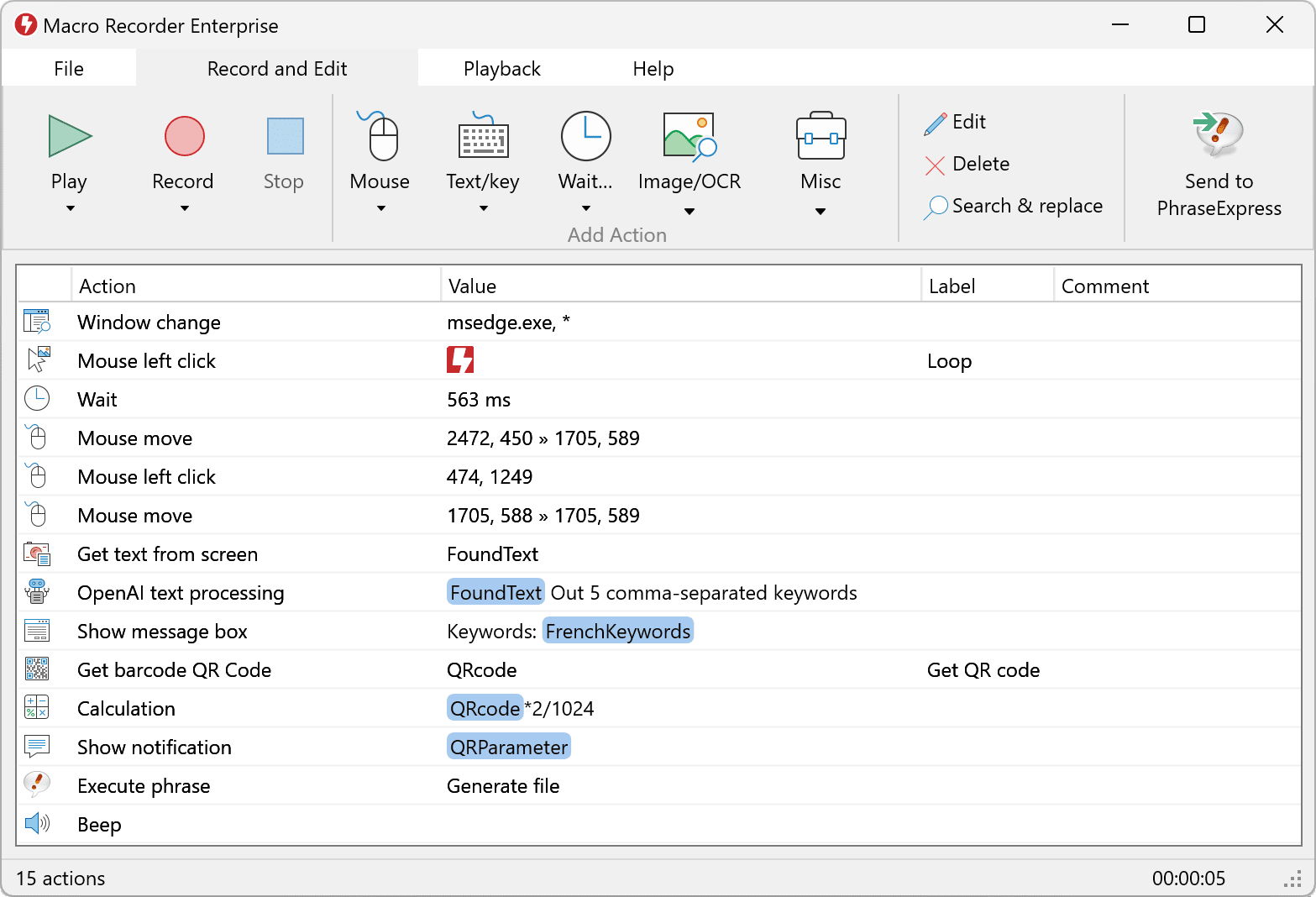 หน้าจอการใช้งานของโปรแกรม Macro Recorder 3.0.56