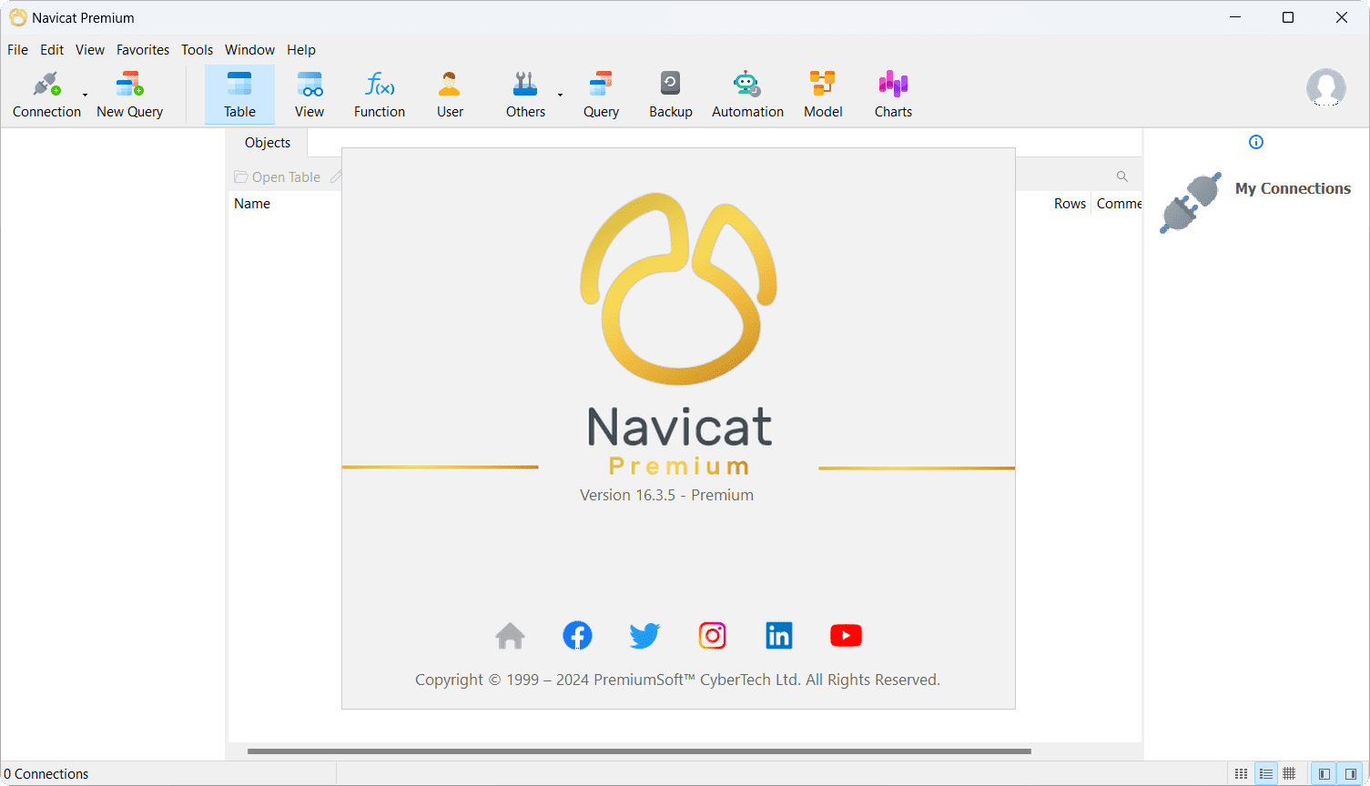 หน้าจอการใช้งานของโปรแกรม Navicat Premium 17.3.10