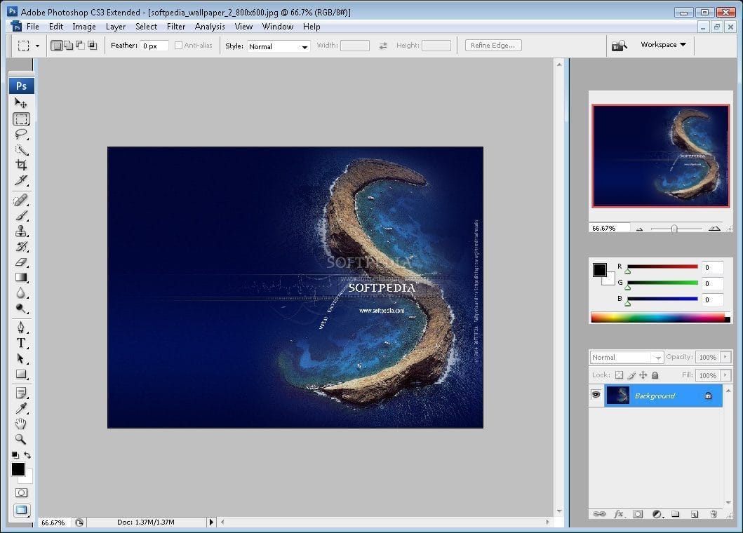 ภาพหน้าจอโปรแกรม Adobe Photoshop CS3 Extended
