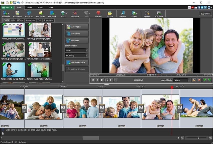 หน้าจอการใช้งานของโปรแกรม PhotoStage Slideshow 12.00