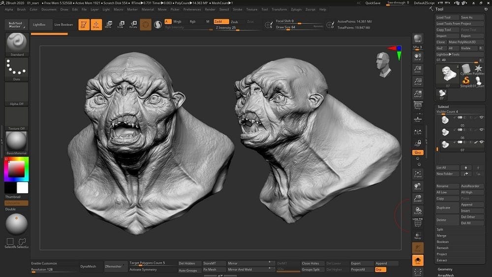 หน้าจอการใช้งานของโปรแกรม ZBrush 2022.0.7 Free Permanent