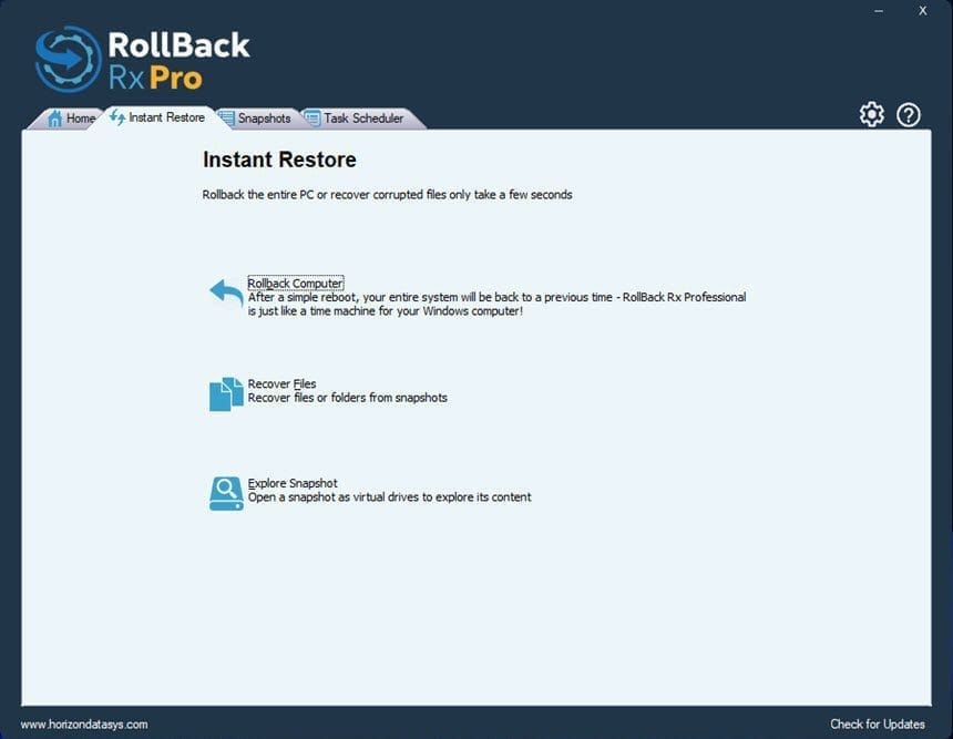 หน้าจอการใช้งานของโปรแกรม RollBack Rx Pro 12.9