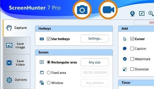 ScreenHunter Pro 7.0.1461 หน้าจอการใช้งานของโปรแกรม ScreenHunter Pro 7.0.1461