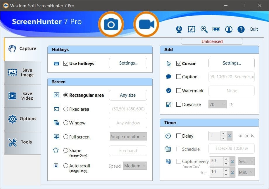 หน้าจอการใช้งานของโปรแกรม ScreenHunter Pro 7.0.1461
