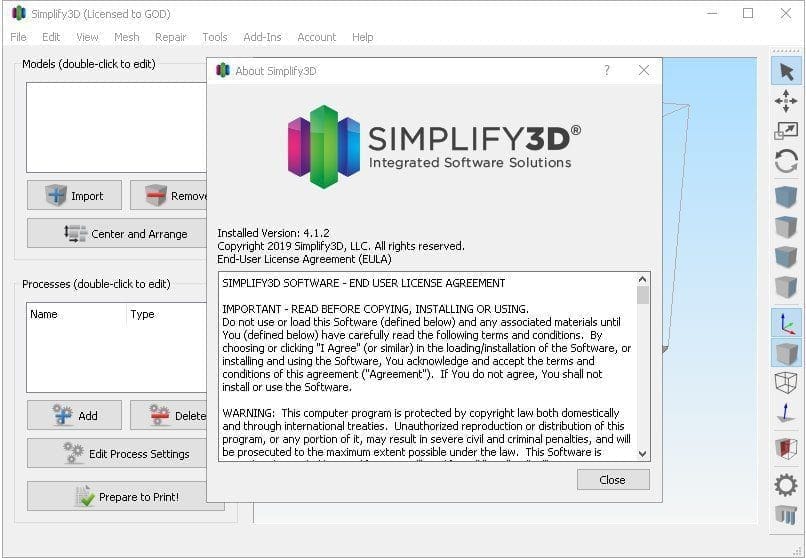 หน้าจอการใช้งานของโปรแกรม Simplify3D 4.1.2 (Full)