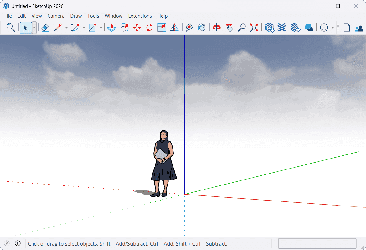 หน้าจอการใช้งานของโปรแกรม SketchUp Pro 2026 v26.2.243