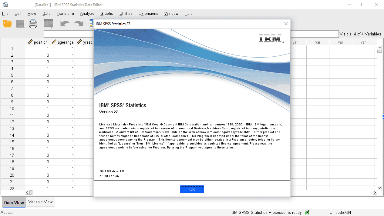 หน้าจอการใช้งานของโปรแกรม IBM SPSS Statistics 27.0.1