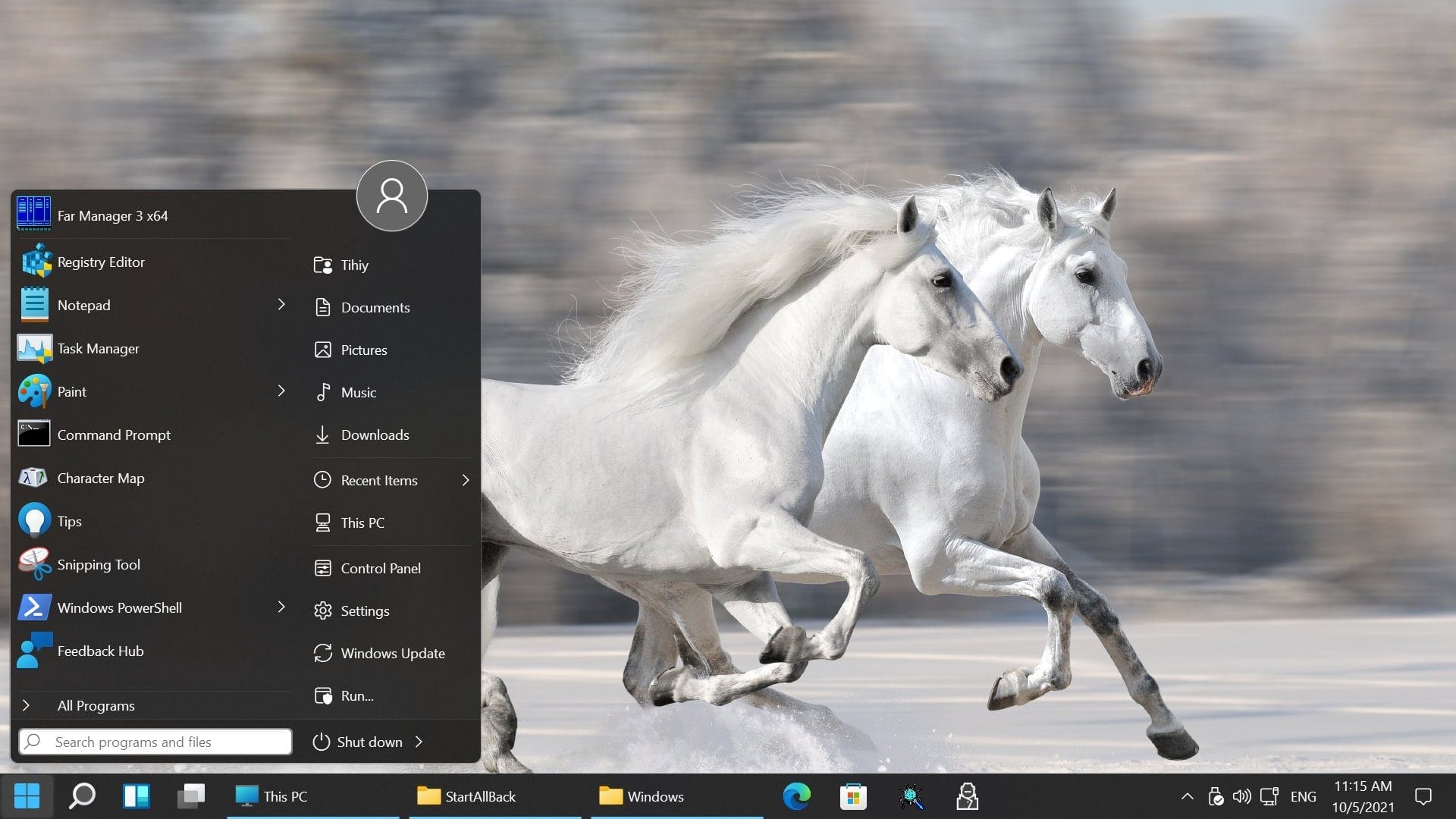 หน้าจอการใช้งานของโปรแกรม StartAllBack 3.9.24.5378