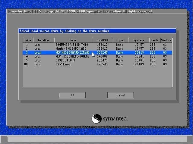 หน้าจอการใช้งานของโปรแกรม Symantec Ghost 12.0.0.13027