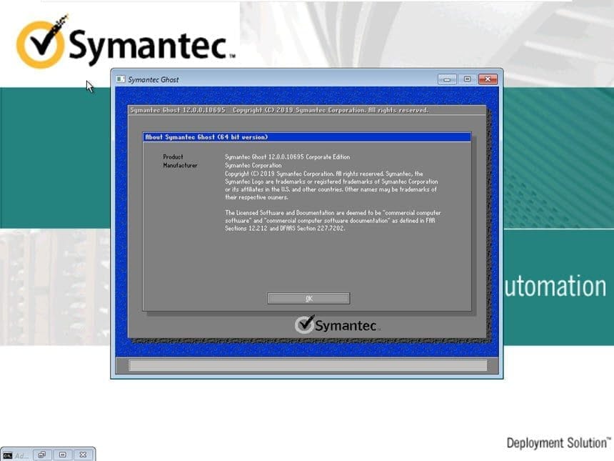 หน้าจอการใช้งานของโปรแกรม Symantec Ghost 12.0.0.13027