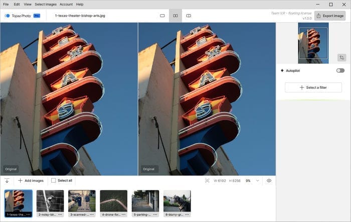 หน้าจอการใช้งานของโปรแกรม Topaz Photo Pro 1.6.2