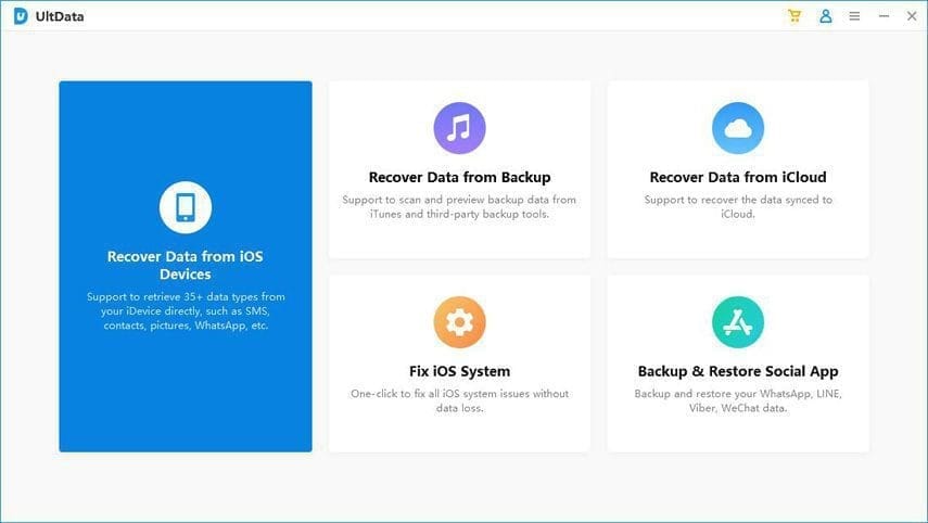 หน้าจอการใช้งานของโปรแกรม UltData for iOS 9.4.34.4
