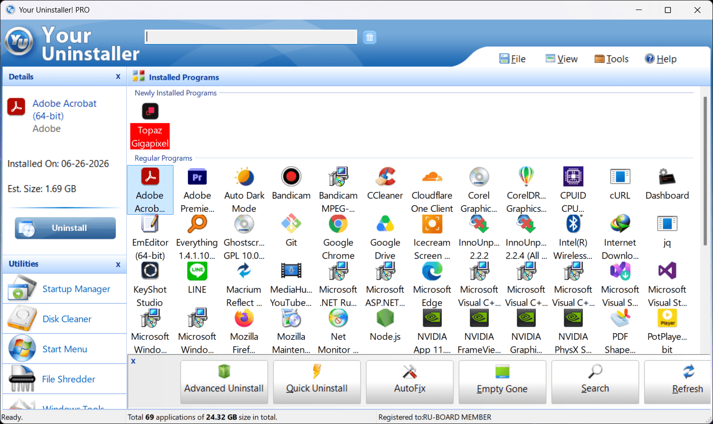 หน้าจอการใช้งานของโปรแกรม Your Uninstaller! Pro 7.5.3.1287